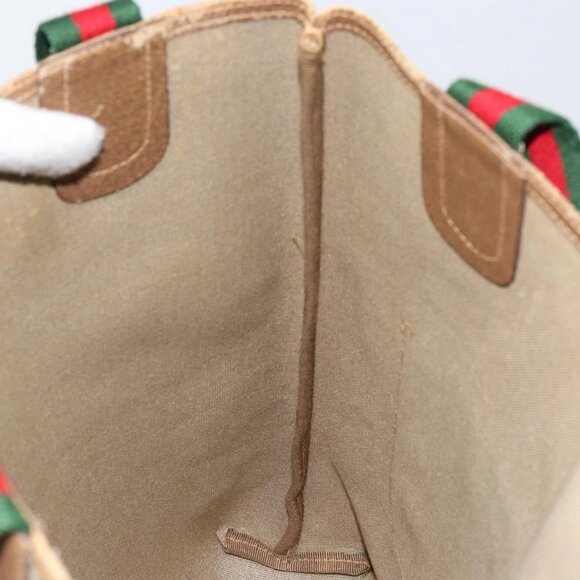 GUCCI GG Supreme Web Sherry Line Tote Bag PVC Beige 56 02 003 Auth ep11398 - Picture 11 of 16